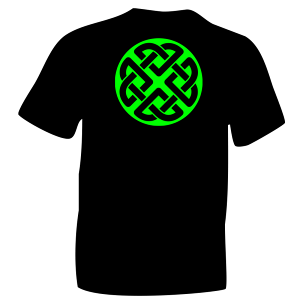 Fluorescent Green Celtic Knot Symbol 2 in Flock on Black Cotton T-shirt