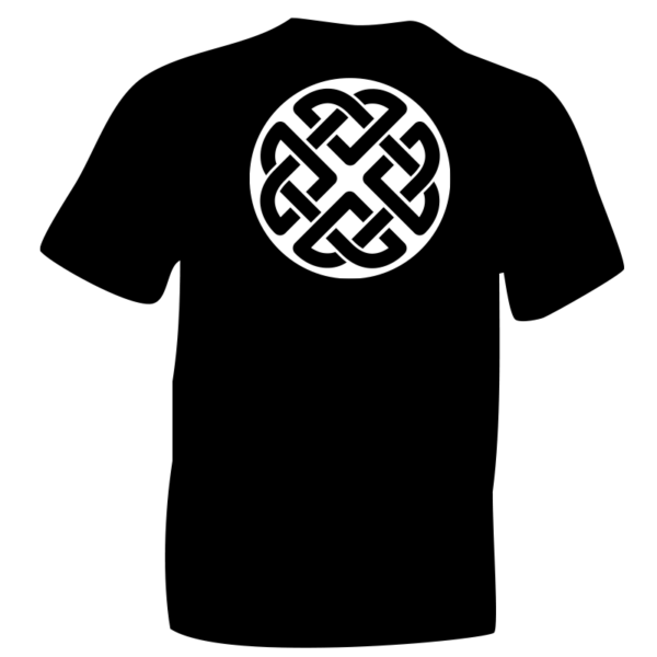 iceni Celtic Knot Symbol 2 Printed in White Flock on Black Cotton T-shirt. iceniCelts.uk Celtic & Nordic Symbols on T-shirts and Hoodies.
