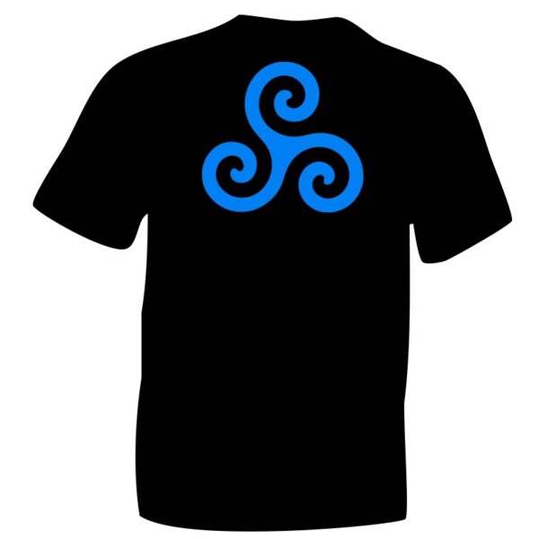ICENI Celtic Triskele Symbol SkyBlue Flock Printed on Black Cotton T-shirt