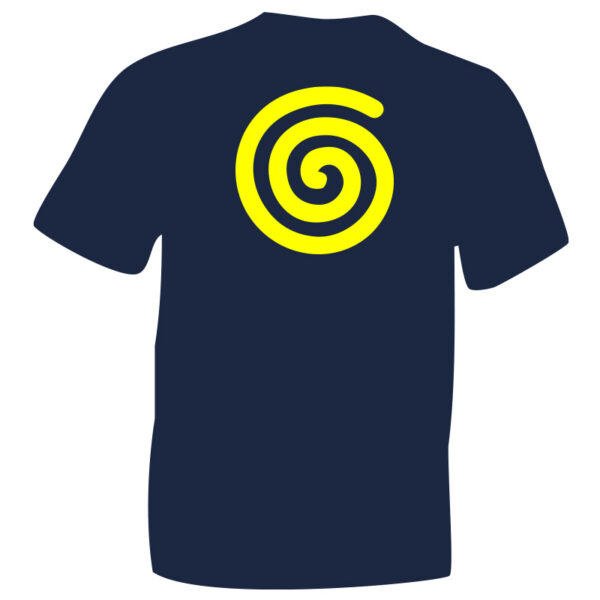 iceni Celts Spiral Symbol Yellow Fluorescent Flock on Dark Navy Blue Cotton T-shirt