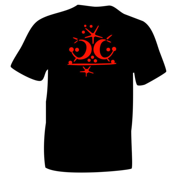 iceni Crescent Fluorescent Red Symbol printed on Black Cotton T-shirt