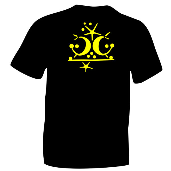 iceni Crescent Fluorescent Yellow Symbol printed on Black Cotton T-shirt