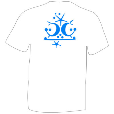 iceni Crescent White TShirt, Sky Blue Flock image on White Cotton T-shirt