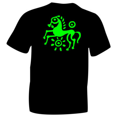 iceni Horse Black TShirt Fluorescent Green Flock image on Cotton T-shirt