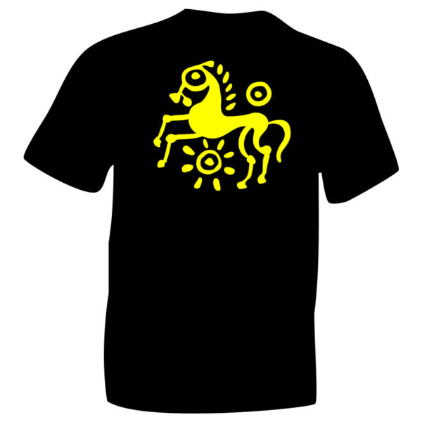 celtic iceni Horse Black TShirt Fluorescent Yellow Flock image on Cotton T-shirt