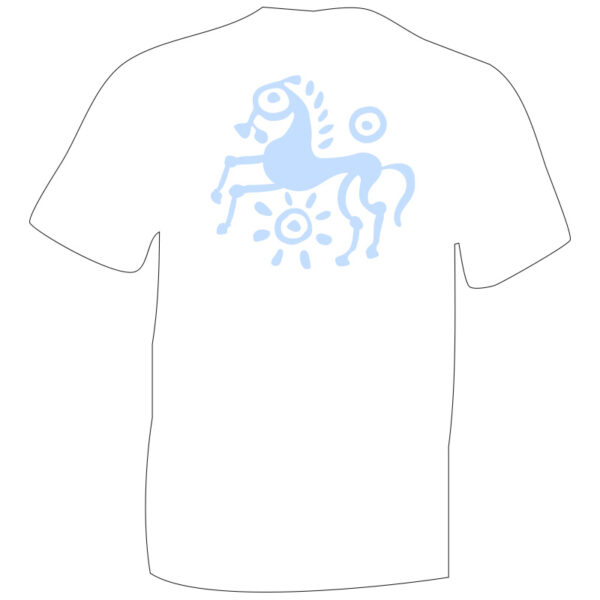iceni Horse Power Blue Flock symbol on White Cotton T-shirt