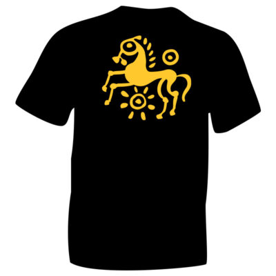 Sun Yellow iceni Horse 2 TShirt Flock image on Black Cotton T-shirt