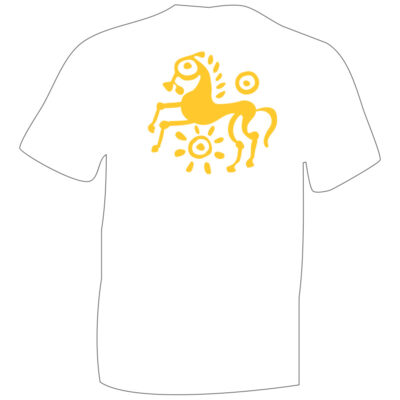 iceni Horse Sun Yellow Flock symbol on White Cotton T-shirt