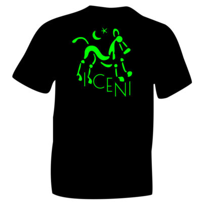 iceni Horse Symbol TShirt Fluorescent Green Flock image on Black Cotton T-shirt.