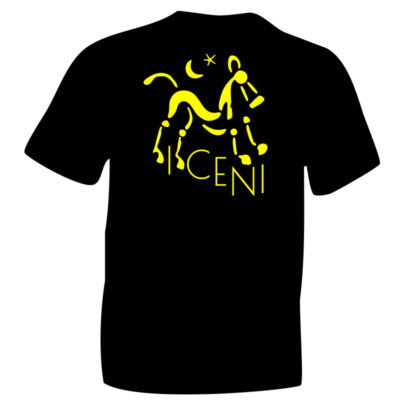 Fluorescent Yellow iceni Horse Symbol Flock Print on Black Cotton T-shirt.