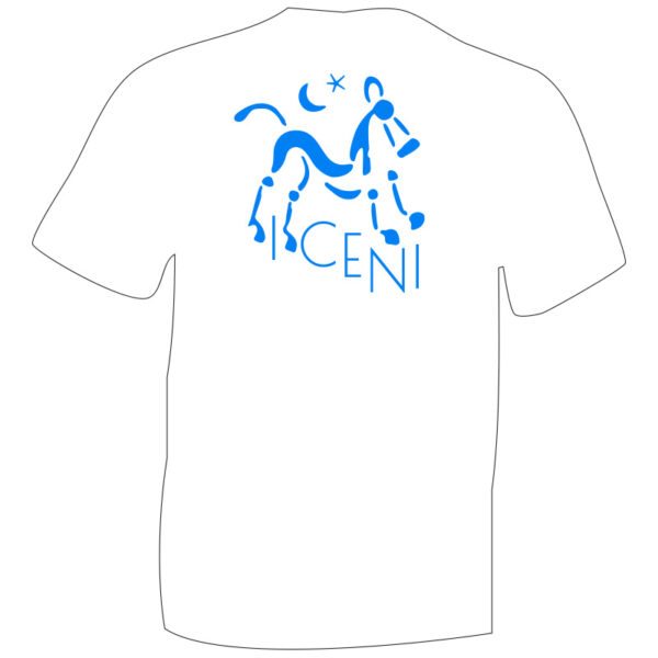 iceni Horse TShirt Sky Blue Flock image on White Cotton T-shirt