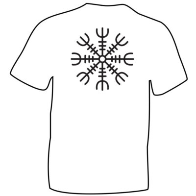 Black Aegishjalmur Norse Symbol printed on White T-shirt. ICENI Celts celtic & Nordic Symbols on T-shirts, also for modern Vikings