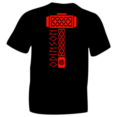 Thor Odinson Hammer T-shirt Viking Symbol in Fluorescent Red Flock on Black. iceniCelts Mjölnir graphic, Thor's Hammer, Norse God of Thunder