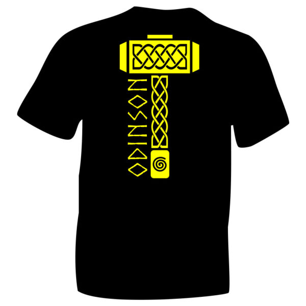 Viking God Thor Odinson Hammer Mjölnir Fluorescent Yellow Flock Black T-shirt . iceniCelts Mjölnir graphic Thor's Hammer Norse God of Thunder