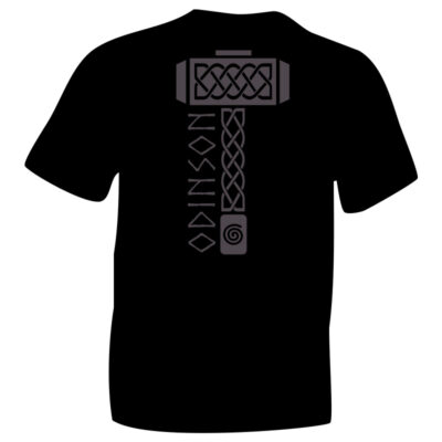 Odinson Hammer Viking Symbol Grey Flock on Black Cotton T-shirt