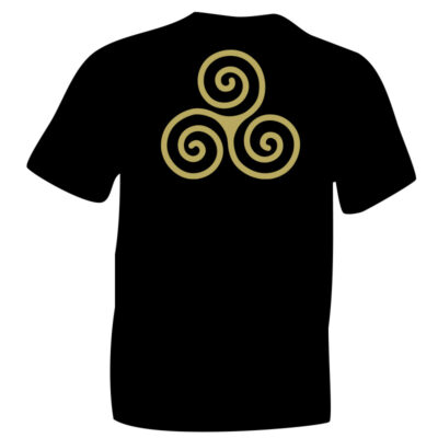 Celtic Triskele Symbol Gold on Black Cotton T-shirt. iceniCelts.uk Celtic & Nordic Symbols on T-shirts and Hoodies.
