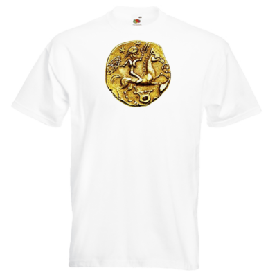 iceni horse Coin 4 image on White Performance T-shirt. iceniCelts.uk Celtic & Nordic Symbols on T-shirts and Hoodies.