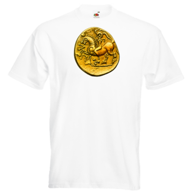 iceni horse Coin 5 image on White Performance T-shirt. iceniCelts.uk Celtic & Nordic Symbols on T-shirts and Hoodies.